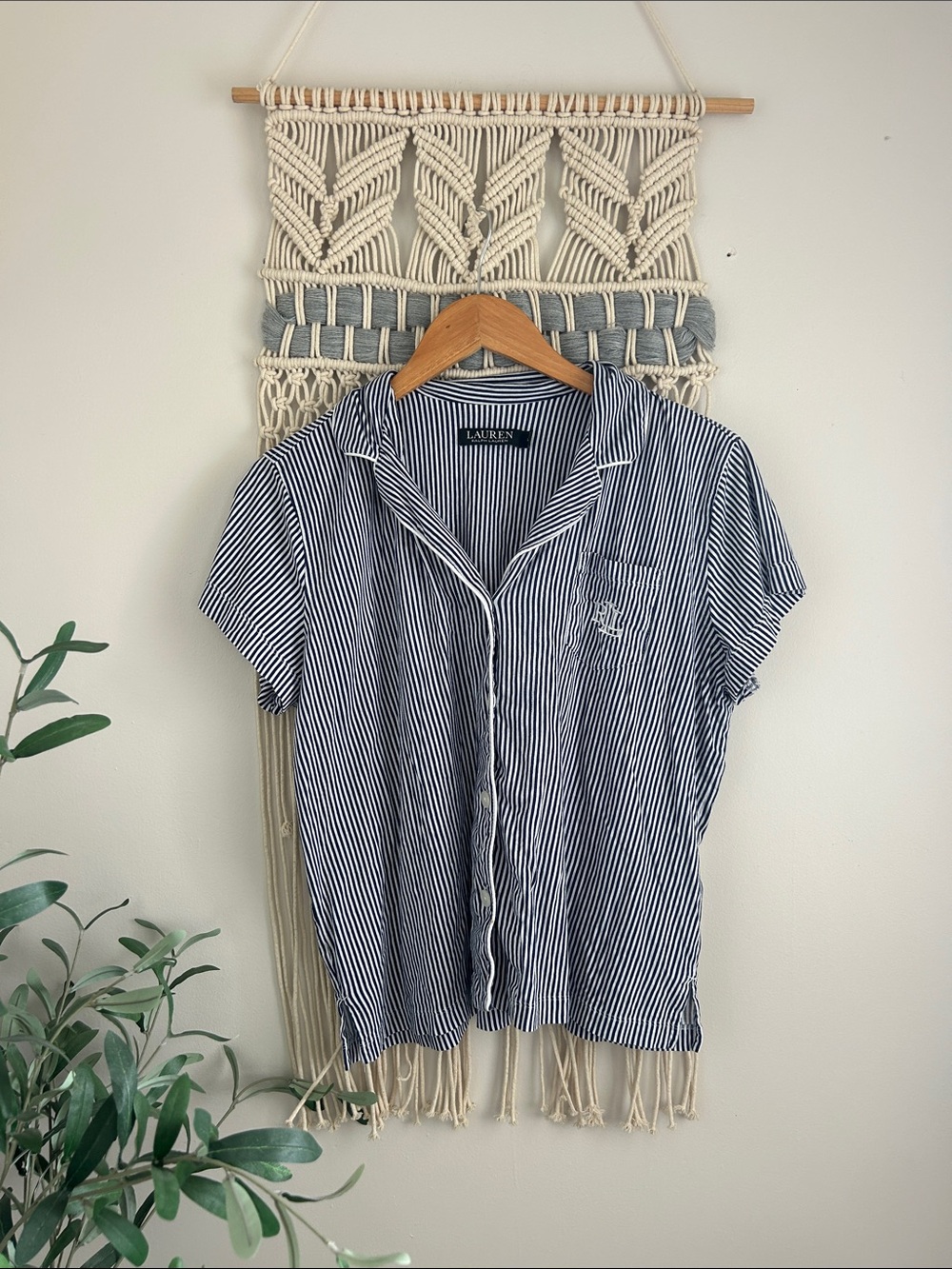 Lauren Ralph Lauren Navy & White Striped Pj Shirt